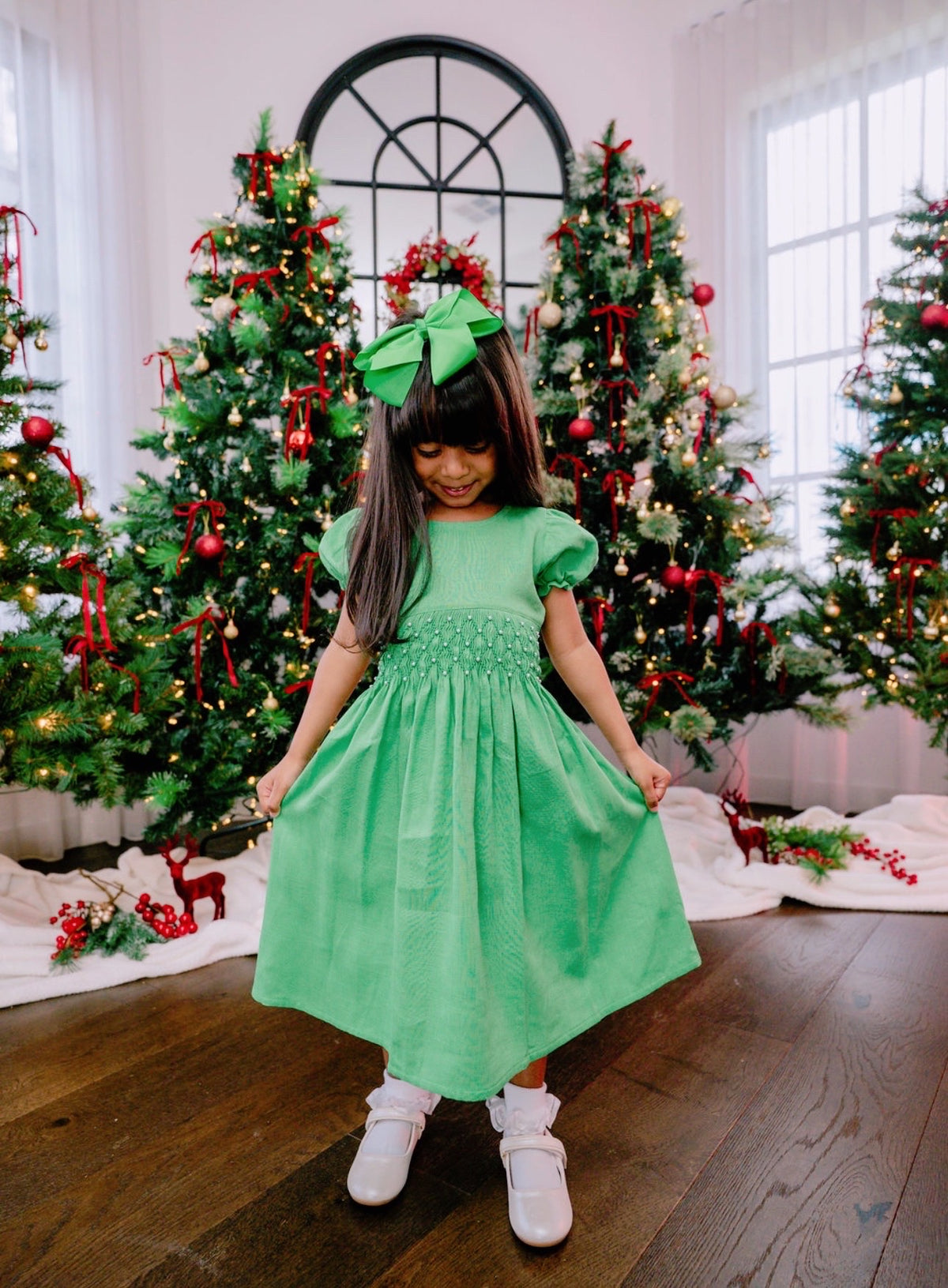full front photo of Christmas green dress