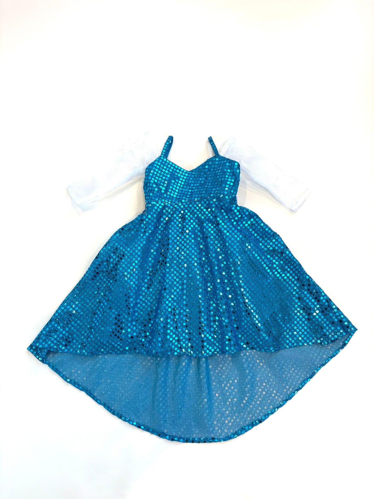 Blue sequin dress on a white background