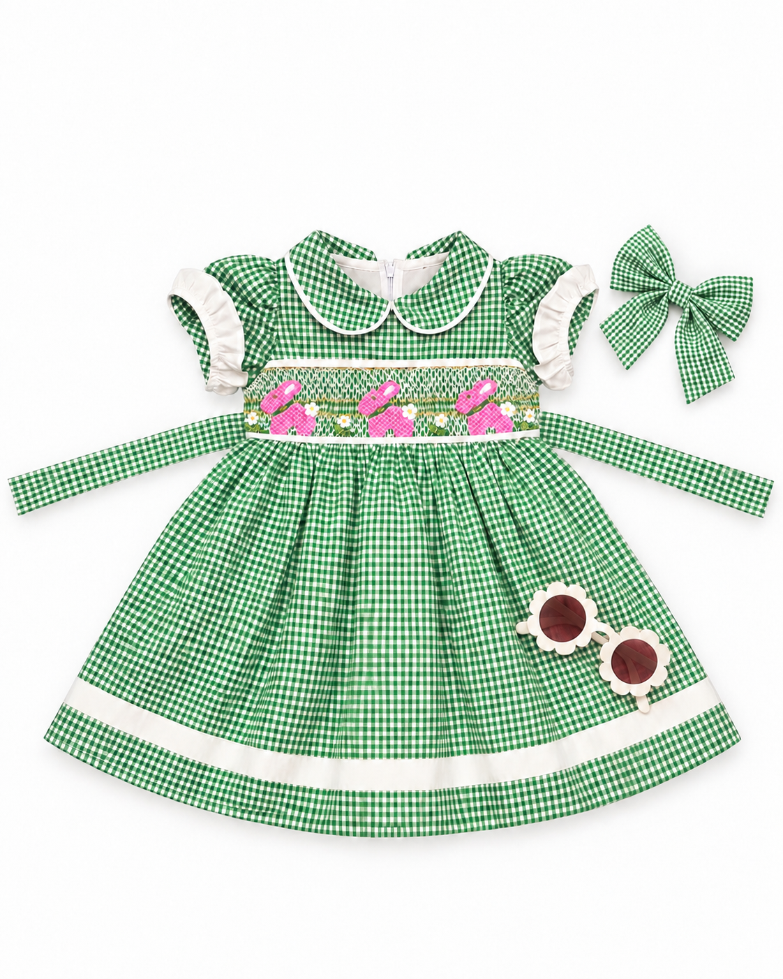 Green Bunny Smocked Dress