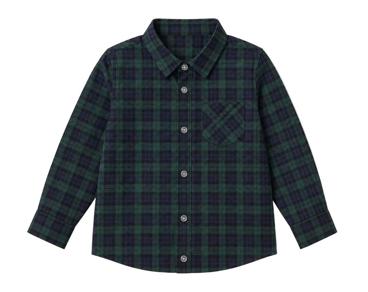 long sleeve green and blue tartan boys shirt
