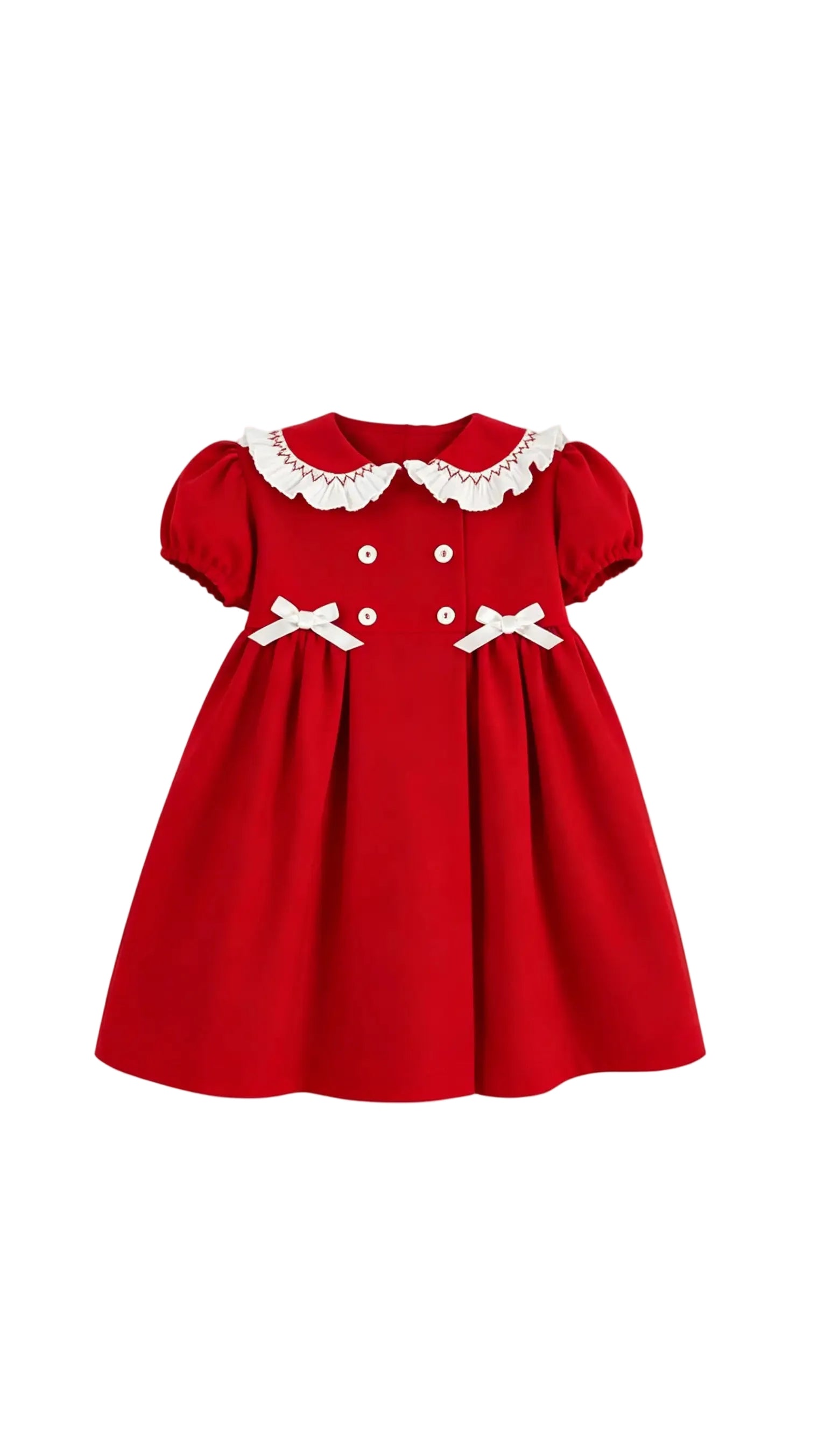 Red Christmas toddler dress puff sleeves