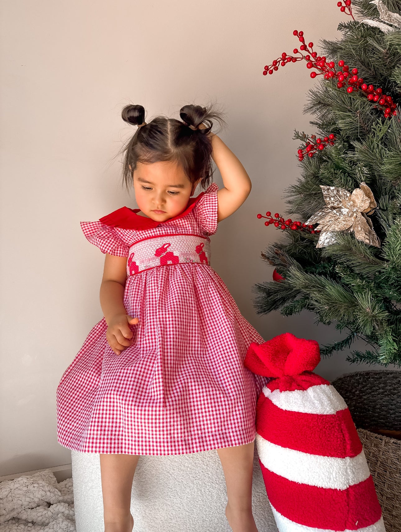 Hand-Smocked Holly Berry Dress| Girls Christmas Dress Miss Ayana Rose Hand-Smocked Holly Berry Dress| Girls Christmas Dress Miss Ayana Rose