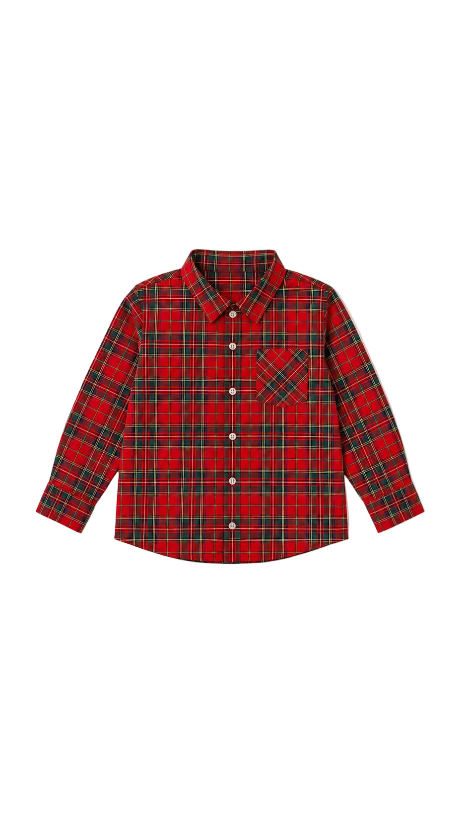 red and green cotton long sleeve tartan shirt for boys. Christmas theme